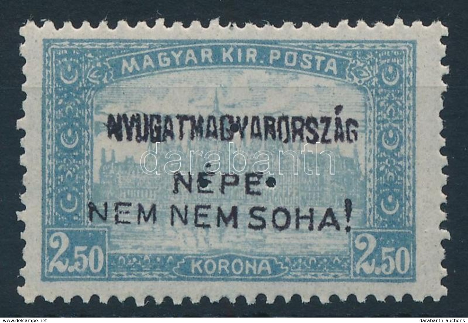 ** Nyugat-Magyarország IV. 1921 Parlament 2,50K Hármaslyukasztással (18.000) / Mi 41 With 3-hole Punching. Signed: Bodor - Autres & Non Classés