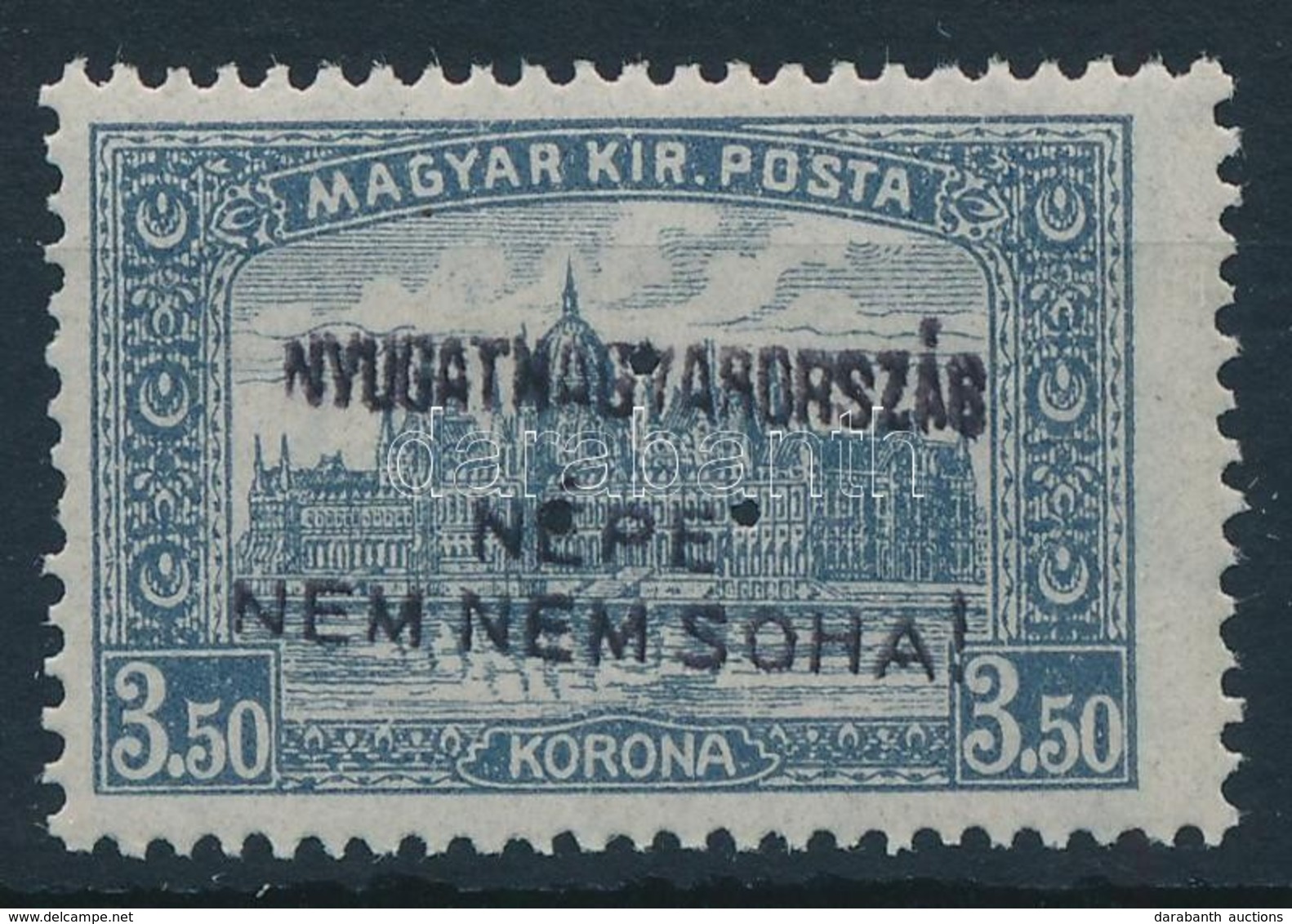 * Nyugat-Magyarország IV. 1921 Parlament 3,50K Hármaslyukasztással (9.000) / Mi 42 With 3-hole Punching. Signed: Bodor - Autres & Non Classés