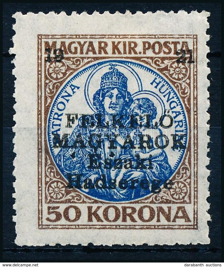 * Nyugat-Magyarország V. 1921 Koronás Madonna 50K Hármas Lyukasztással / Mi 57 With 3 Hole Punching, Signed: Bodor - Autres & Non Classés