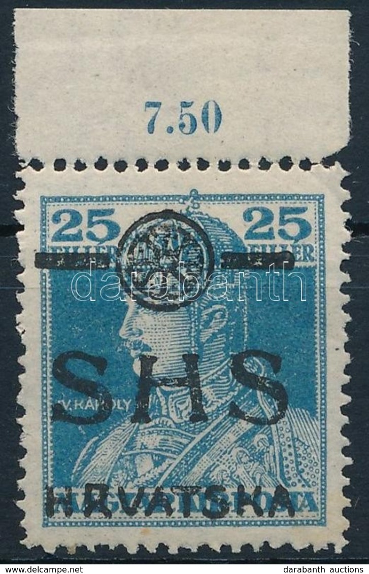 ** SHS 1918 Károly 25f Piros Helyett Kék Felülnyomással / Mi 86 Overprint Variety. Signed: Bodor (gumihiba, Törés / Gum  - Autres & Non Classés