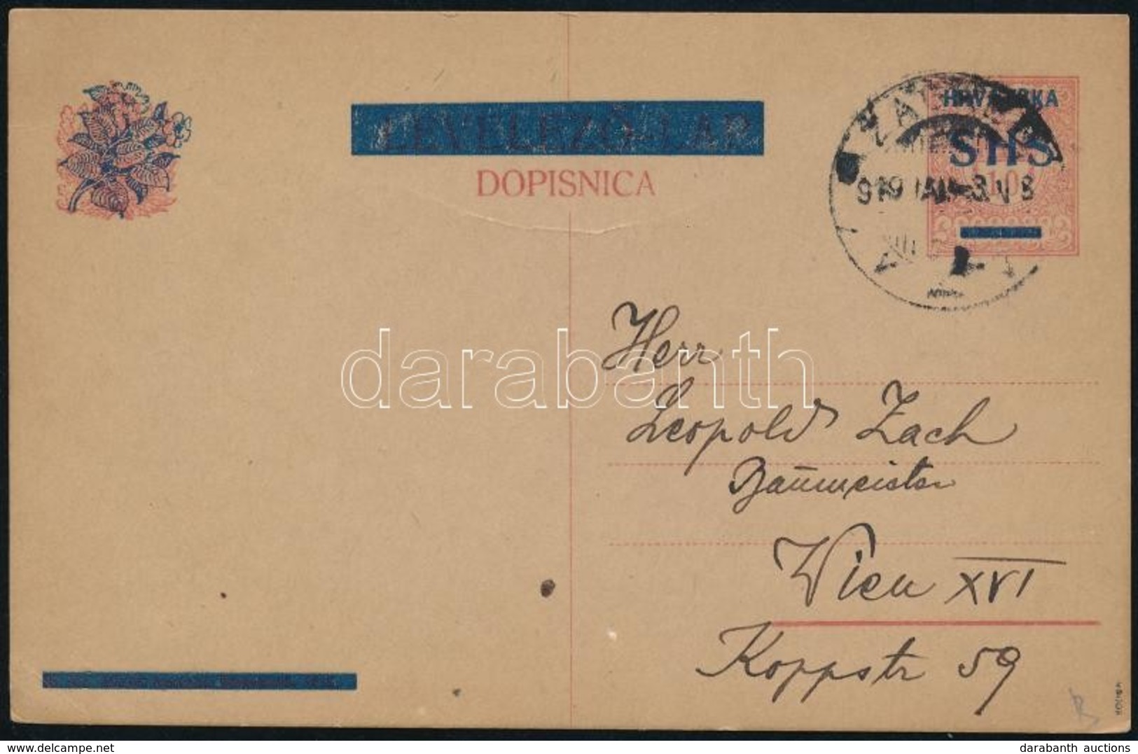1919 Felülnyomott Díjjegyes Levelezőlap / Overprinted PS Card 'ZAGRAB' - Wien Signed: Bodor - Sonstige & Ohne Zuordnung