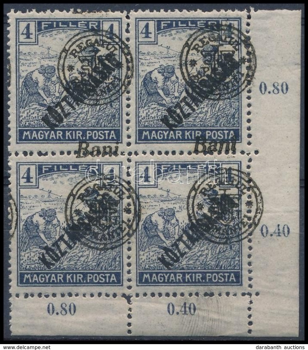 ** 1919 Arató/Köztársaság 4f Négyestömb Elcsúszott Felülnyomással / Mi 52 II. Block Of 4, With Shifted Overprint. Signed - Sonstige & Ohne Zuordnung