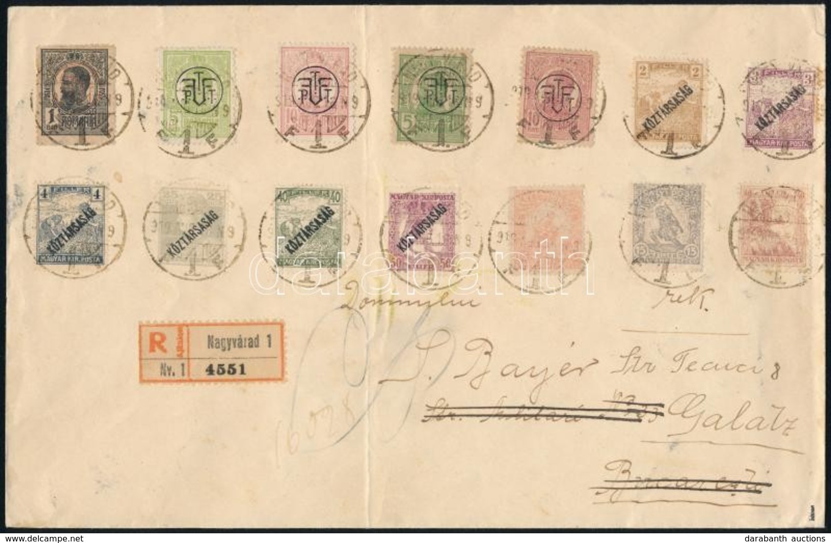 1919 Román-magyar Vegyes Bérmentesítésű Ajánlott Levél Cenzúrázva / Romanian Hungarian Mixed Franking On Registered Cove - Autres & Non Classés