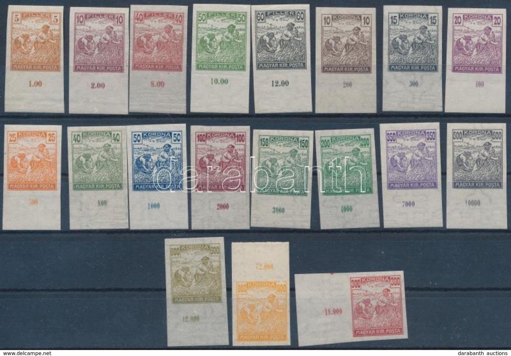 ** 1920/1924 Arató Vágott 19 érték (40.000) / Mi 326-354 19 Imperforate Stamps - Sonstige & Ohne Zuordnung
