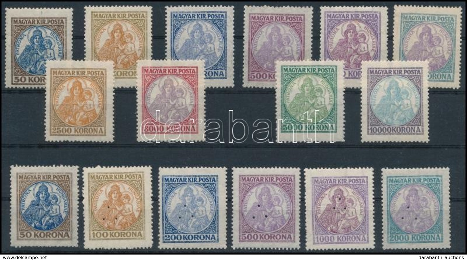 ** 1921 Koronás Madonna Sor + Hármaslyukasztású Sor / Mi 322-323, 374-379, 401-402 Set + Set With 3 Hole Punching - Autres & Non Classés