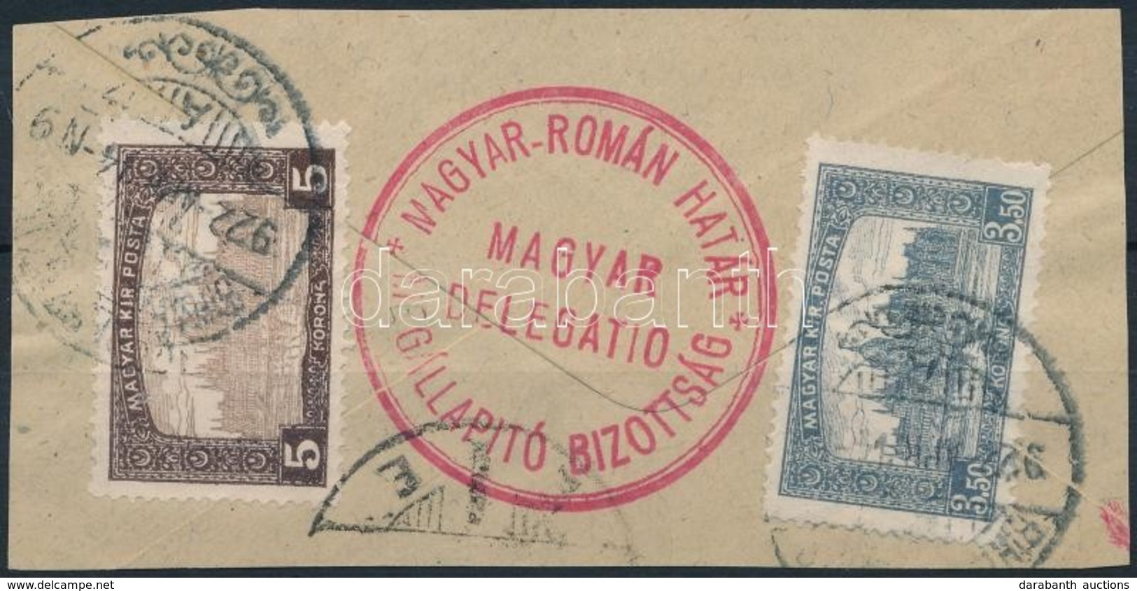 O 1922 Kivágáson 'MAGYAR-ROMÁN HATÁR MEGALAPÍTÓ BIZOTTSÁG MAGYAR DELEGATIO' / Seal Of The Hungarian - Romanian Border Co - Autres & Non Classés
