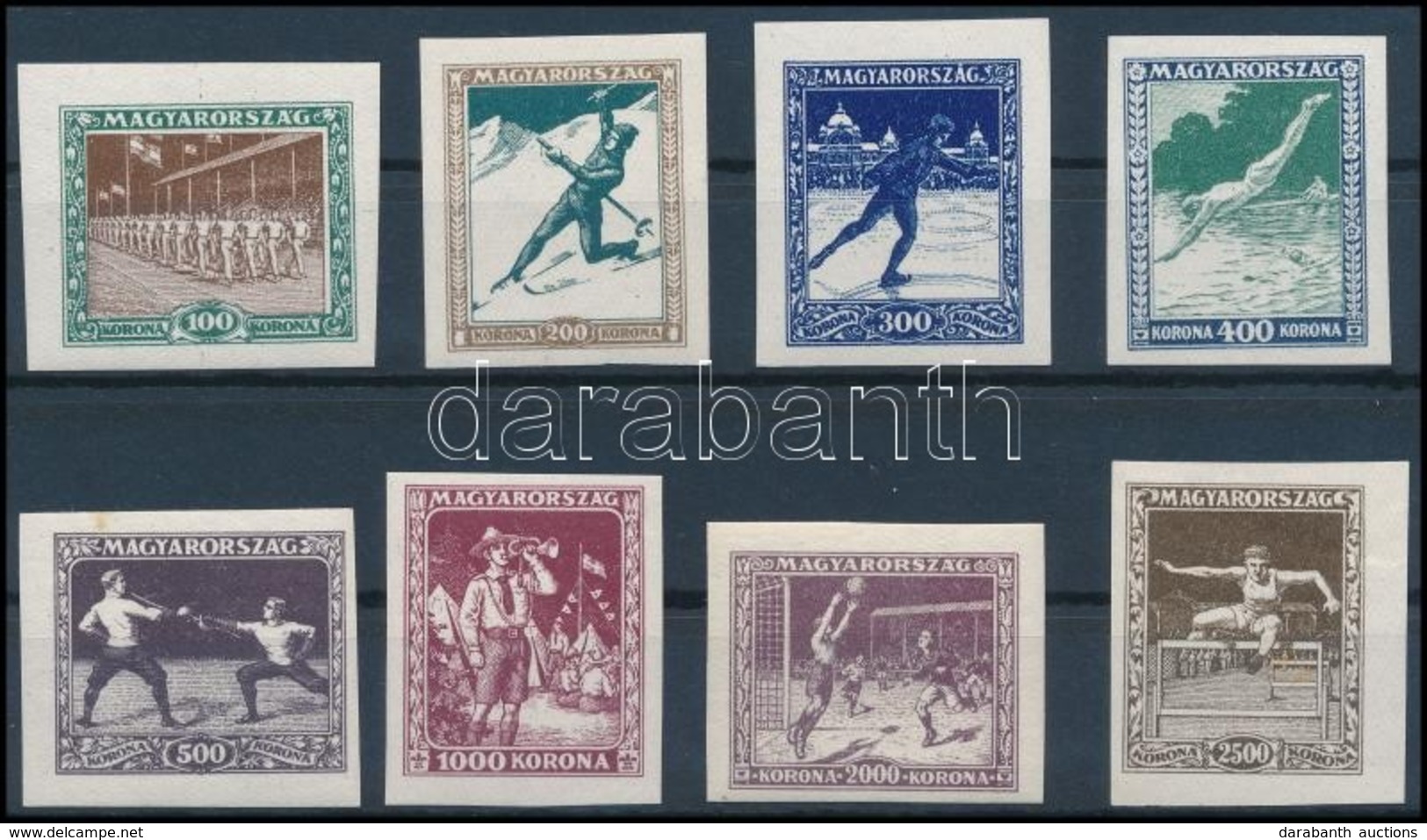 ** 1925 Sport (I.) Vágott Sor (80.000) / Mi 403-410 Imperforate Set - Autres & Non Classés