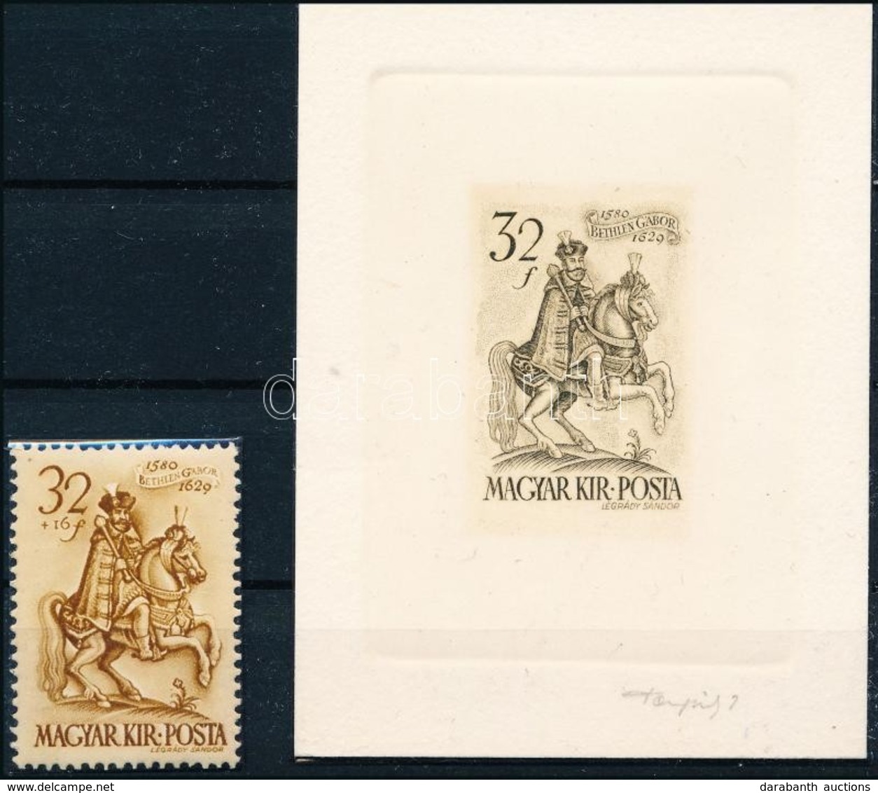 (*) 1939 Protestáns Bethlen Gábor 32f Bélyeg Próbanyomat Karton Papíron + A Bélyeg / Mi 619 Proof + Stamp - Sonstige & Ohne Zuordnung