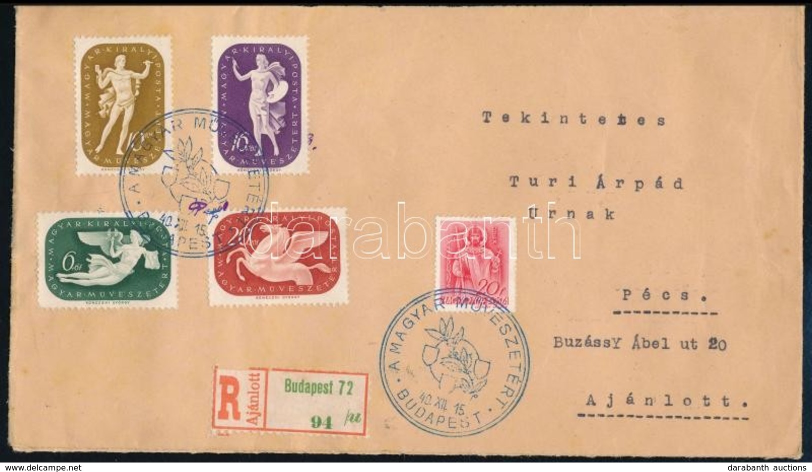 1940 Művész Sor Ajánlott FDC-n Alkalmi Bélyegzéssel / Mi 643-646 On Registered FDC - Sonstige & Ohne Zuordnung