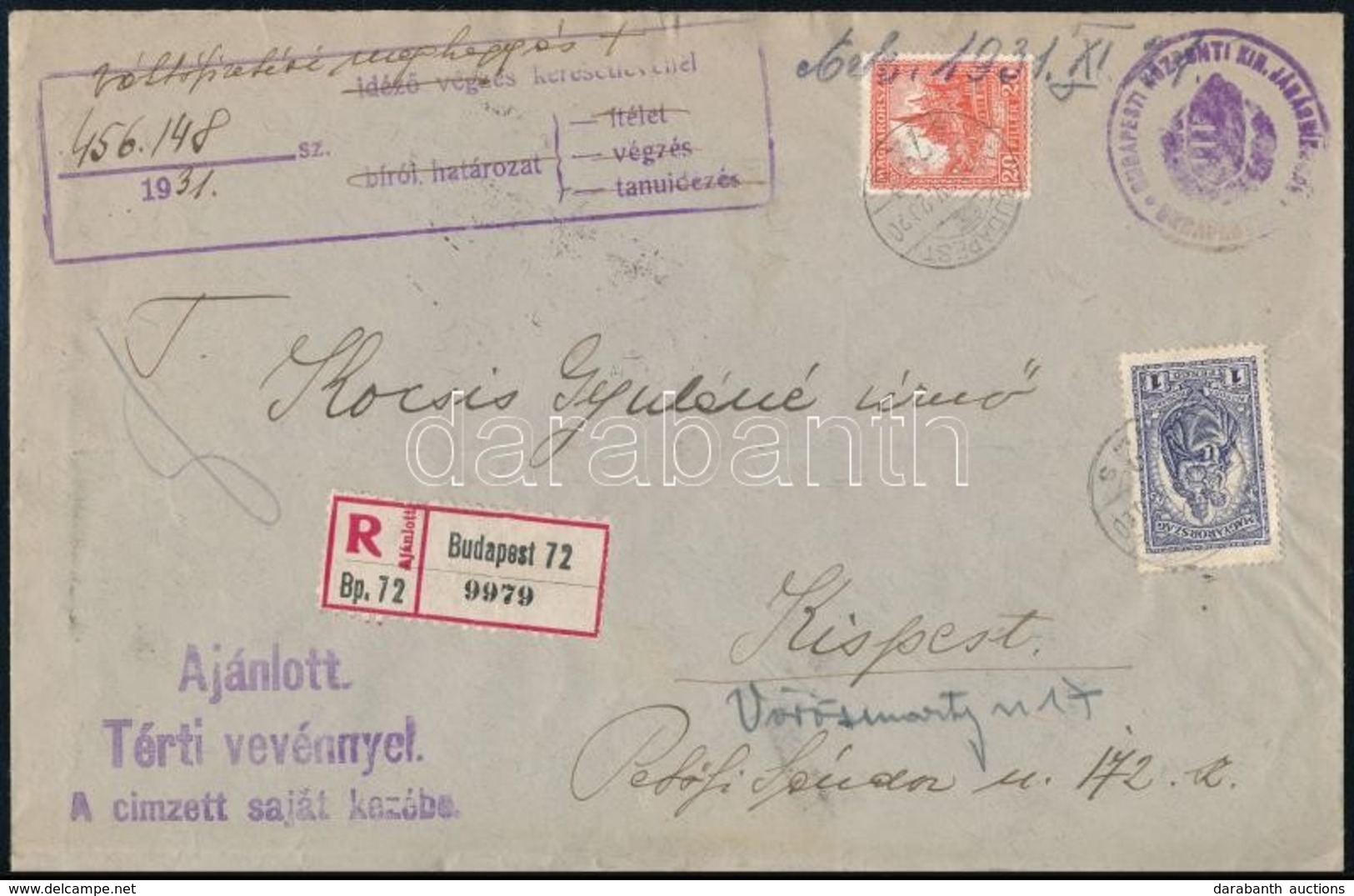 1927/1931 Ajánlott Tértivevényes és Ajánlott Expressz Levél Keskeny Madonna és Pengő-fillér Bélyegekkel / Registered Cov - Altri & Non Classificati