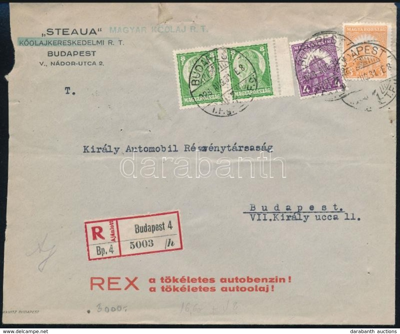 1928 Helyi Ajánlott Levél 23f Bérmentesítéssel / Local Registered Cover With 23f Franking - Altri & Non Classificati
