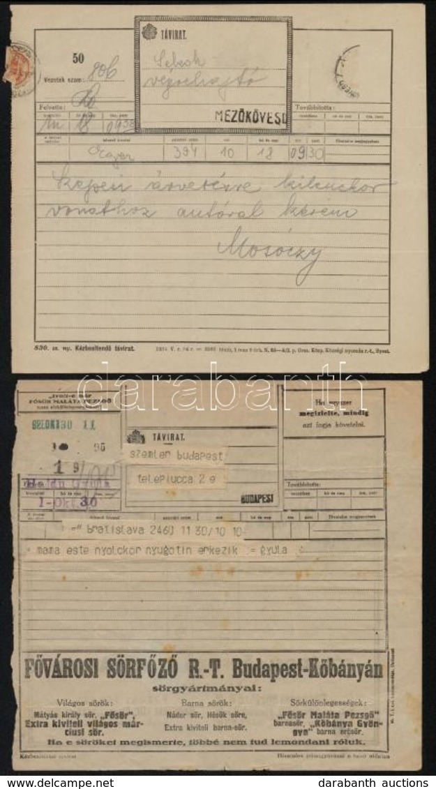 1928-1934 7 Db Távirat Képes- és Szöveges Sörreklámokkal / 7 Telegramms With Beer Advertisements - Sonstige & Ohne Zuordnung