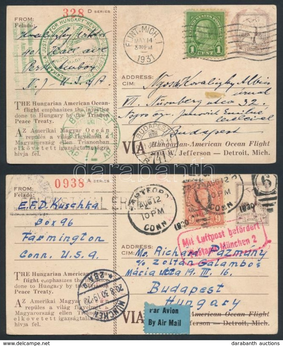 1931 2 Db Justice For Hungary óceánrepülés USA Magán Díjjegyes Levelezőlap Budapestre, Az Egyik A Justice For Hungary Re - Sonstige & Ohne Zuordnung