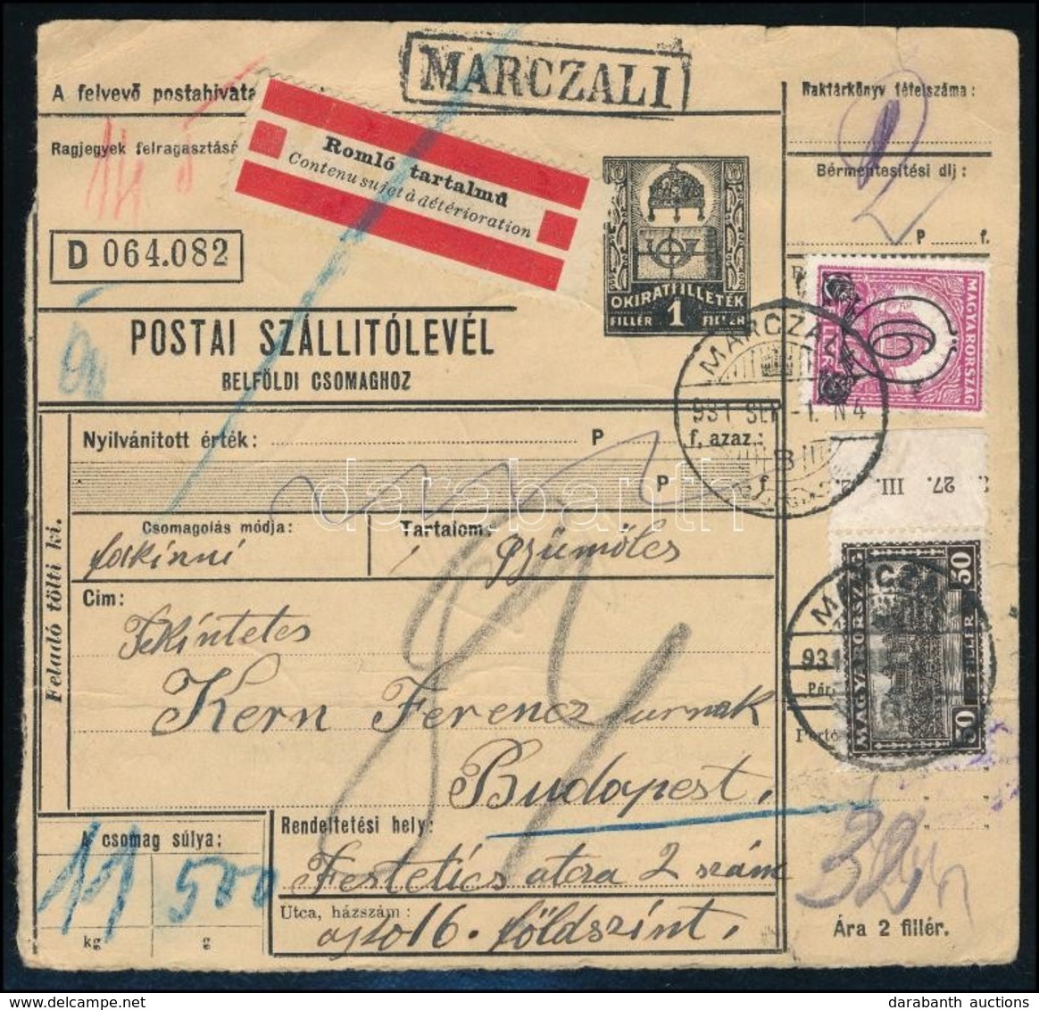 1931 Csomagszállító 2P Bérmentesítéssel Közte 25 X Kisegítő 6f/8f / 25 X Mi 472 Ay On Parcel Card - Sonstige & Ohne Zuordnung