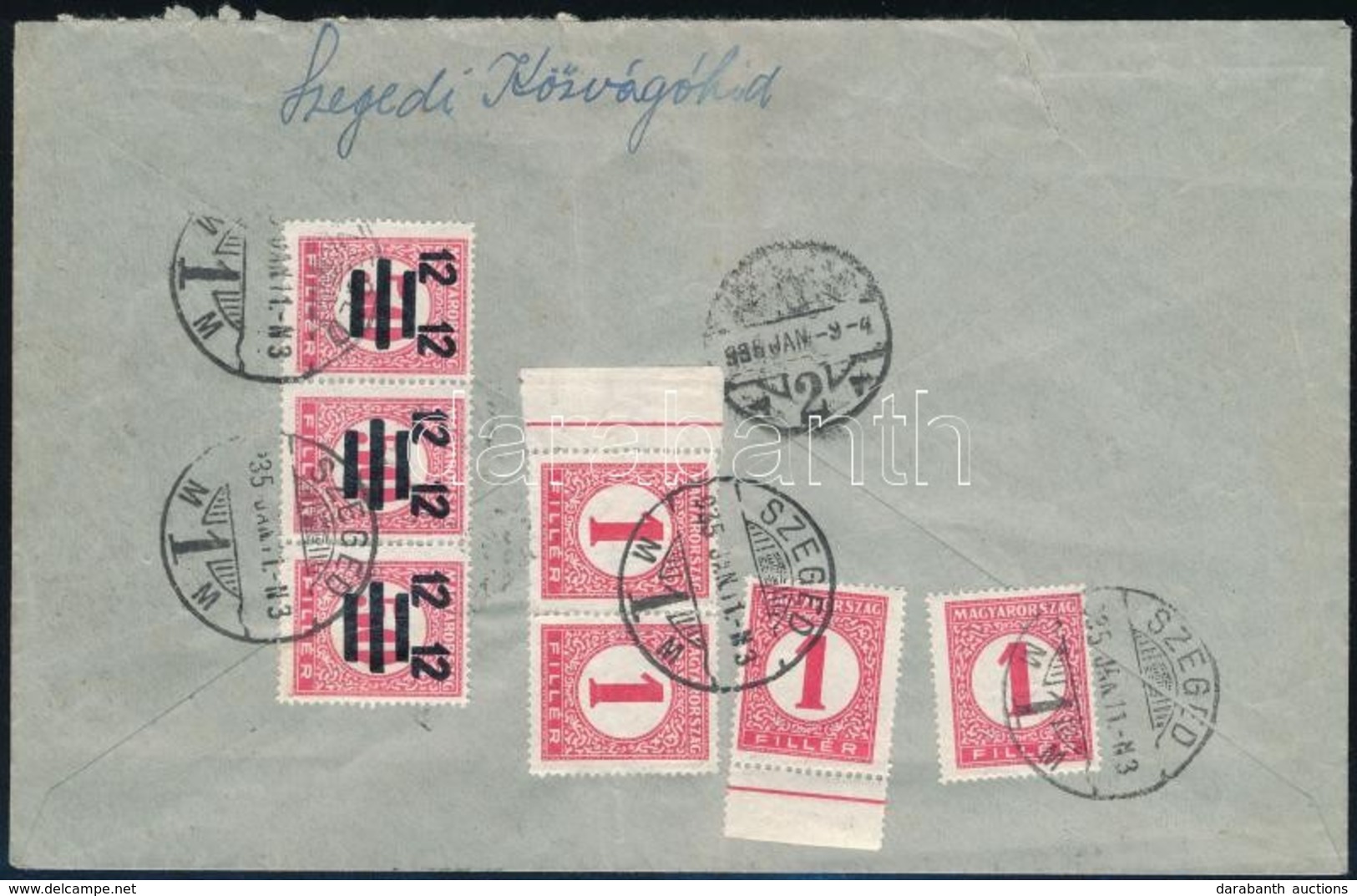 1935 Hivatalos Levél 7 Bélyeges Portóval Szegedről Debrecenbe / Official Cover, With Postage Due - Sonstige & Ohne Zuordnung