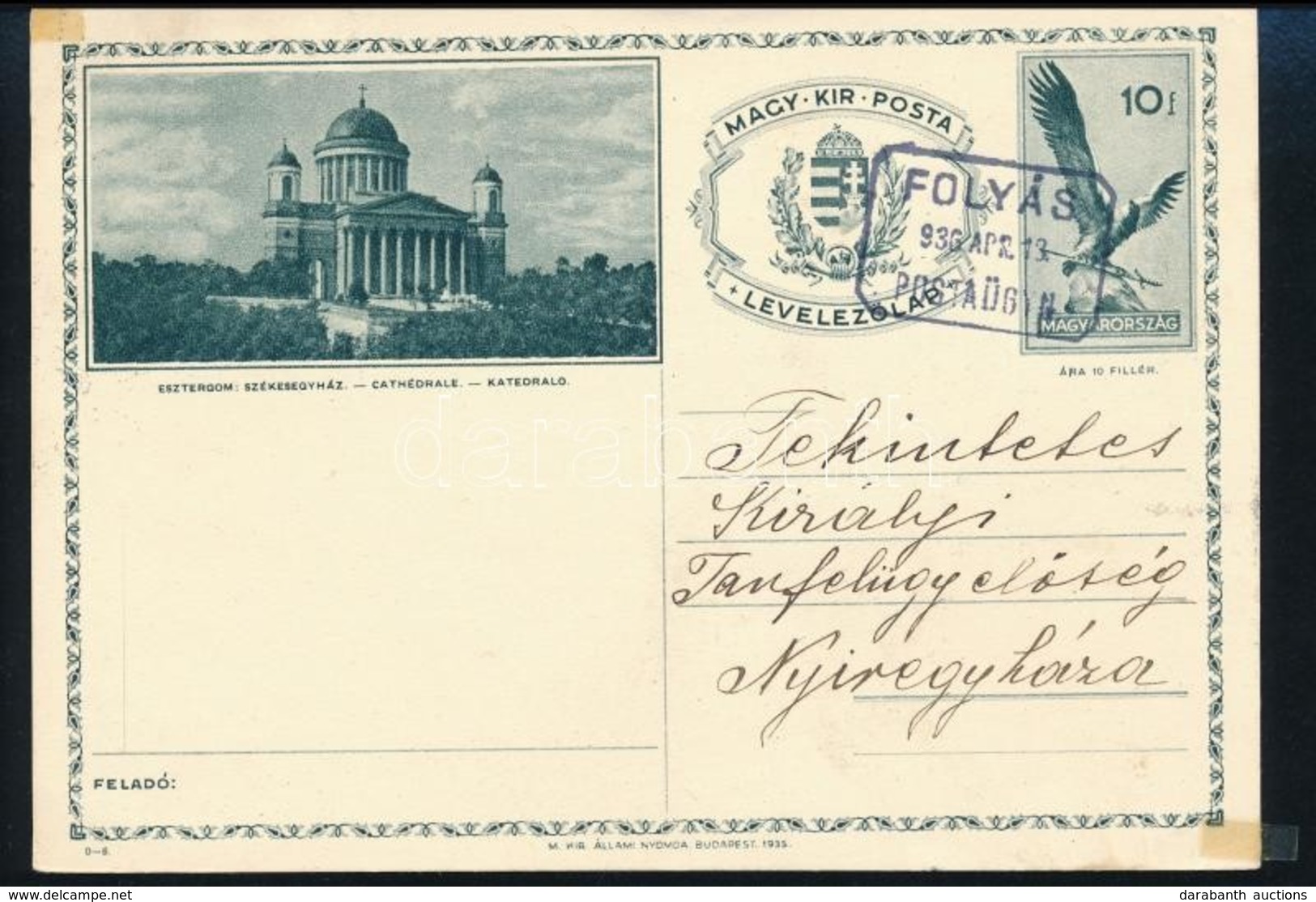 1936 Képes Díjjegyes Levelezőlap FOLYÁS Postaügynökségi Bélyegzéssel / Postcard With Postal Agency Postmark - Sonstige & Ohne Zuordnung