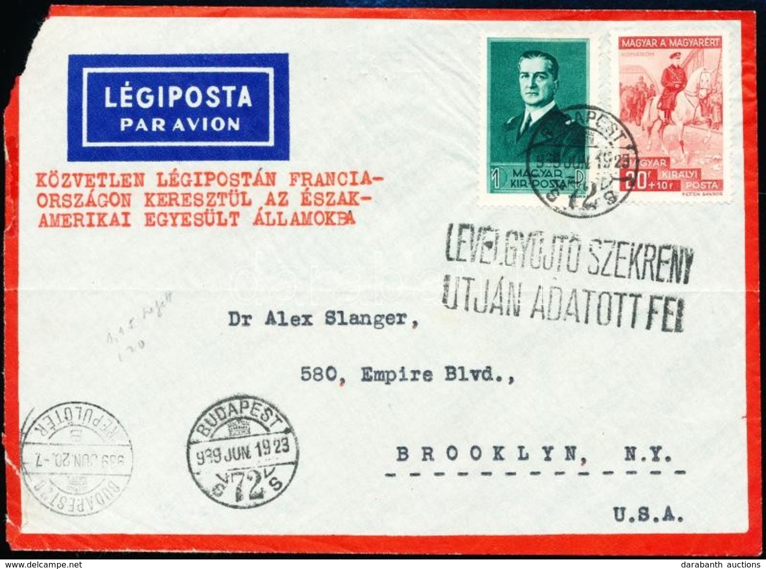 1939 Légi Levél New Yorkba / Airmail Cover To New York (hiányzó Sarok / Missing Corner) - Sonstige & Ohne Zuordnung