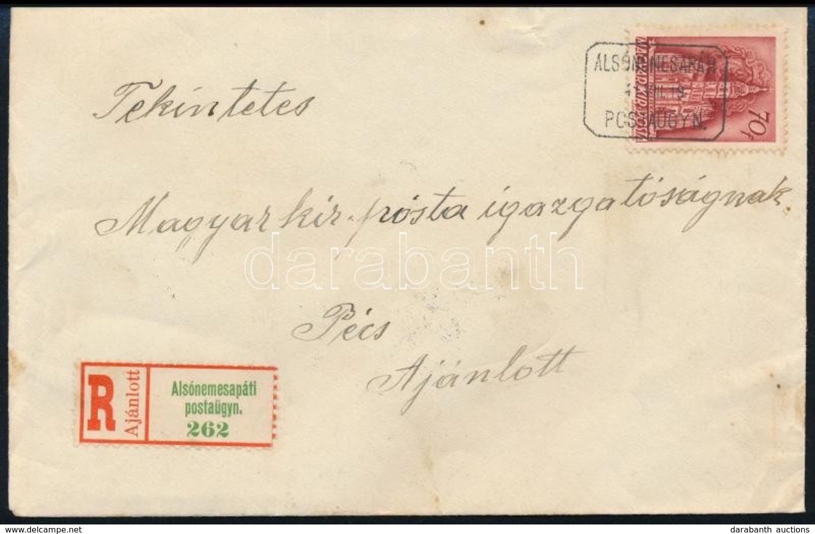 1941 Ajánlott Levél ALSÓNEMESAPÁTI Postaügynökségi Bélyegzéssel / Registered Cover With Postal Agency Postmark - Sonstige & Ohne Zuordnung