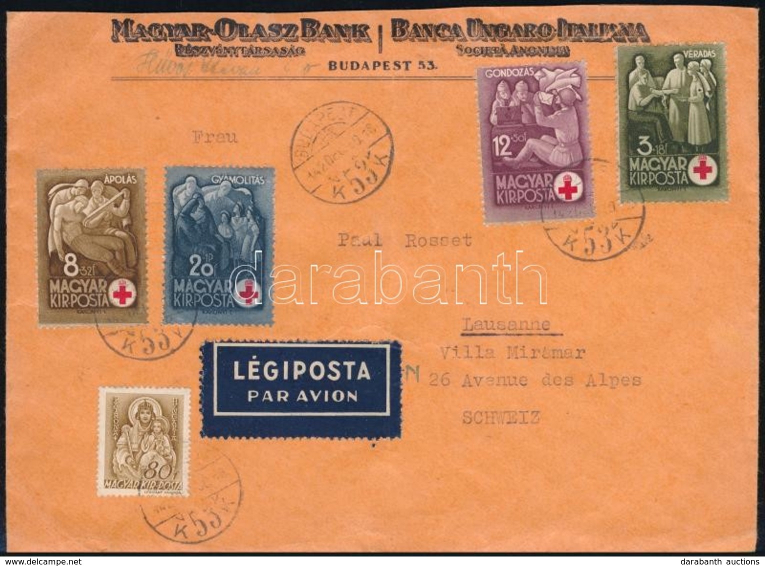 1942 Vöröskereszt Sor Légi Levélen Svájcba / Mi 691-694 On Airmail Cover To Switzerland - Sonstige & Ohne Zuordnung