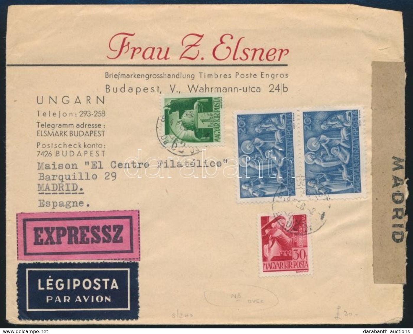 1944 Cenzúrázott Expressz Légi Levél Spanyolországba / Censored Express Airmail Cover To Spain - Sonstige & Ohne Zuordnung