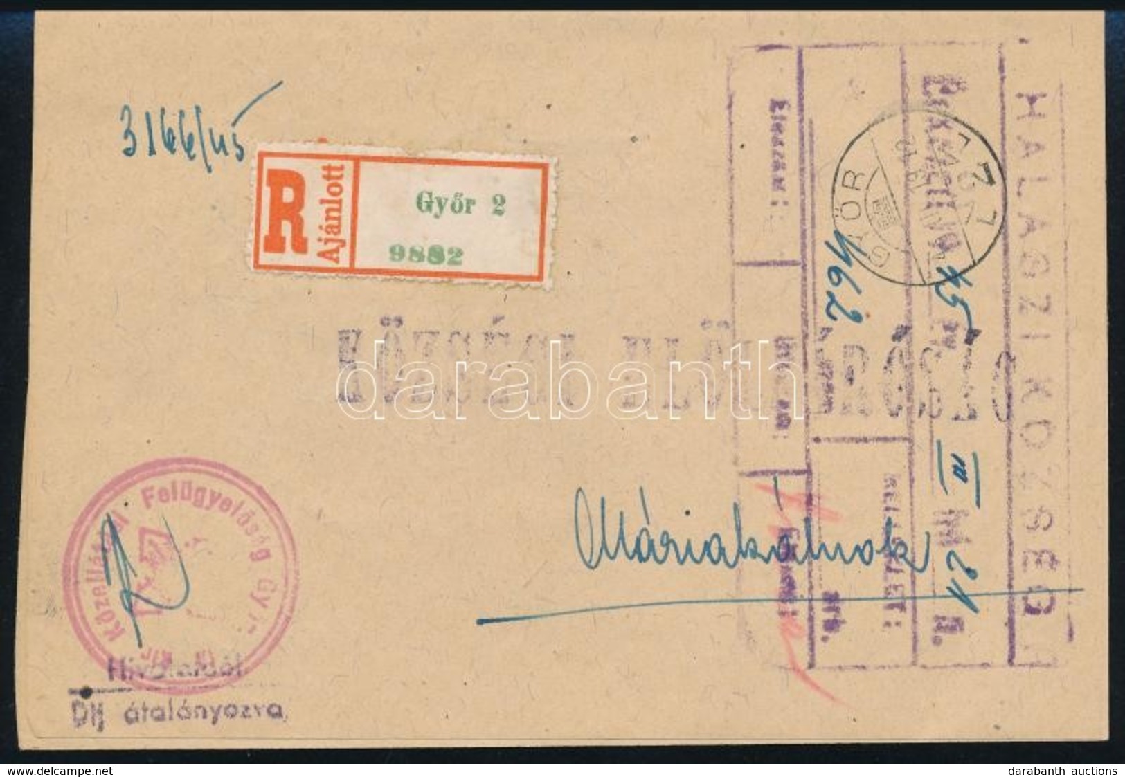 1945. Március  Hivatalos Ajánlott Levél Győrből Máriakálnokra Nyilaskeresztes Hivatali Bélyegzővel / Registered Official - Sonstige & Ohne Zuordnung