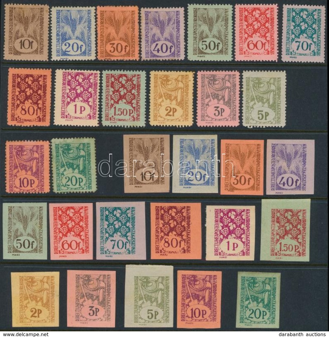 ** Nagyvárad II. 1945 Teljes Sor, Fogazott és Vágott (25.000) / Perforated And Imperforate Sets. Signed: Bodor - Autres & Non Classés