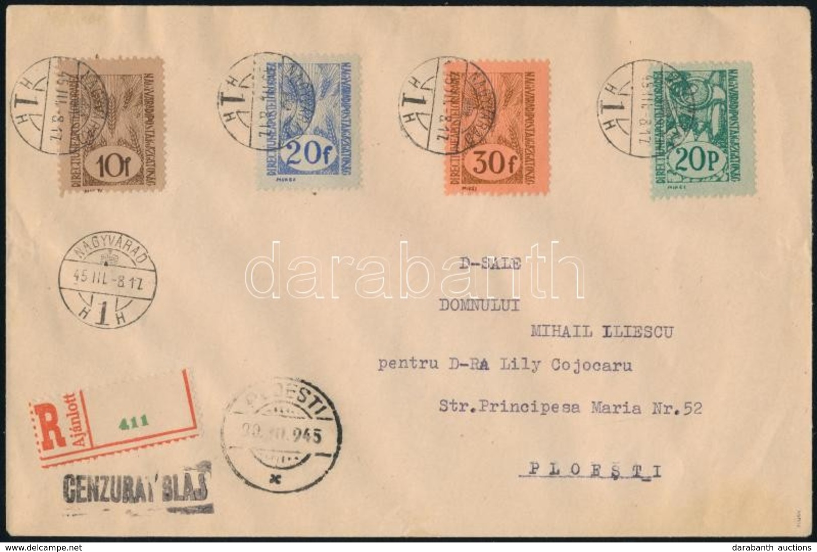 1945 Ajánlott Cenzúrás Levél Nagyvárad II Bélyegekkel / Registered Censored Cover. Signed: Bodor - Sonstige & Ohne Zuordnung