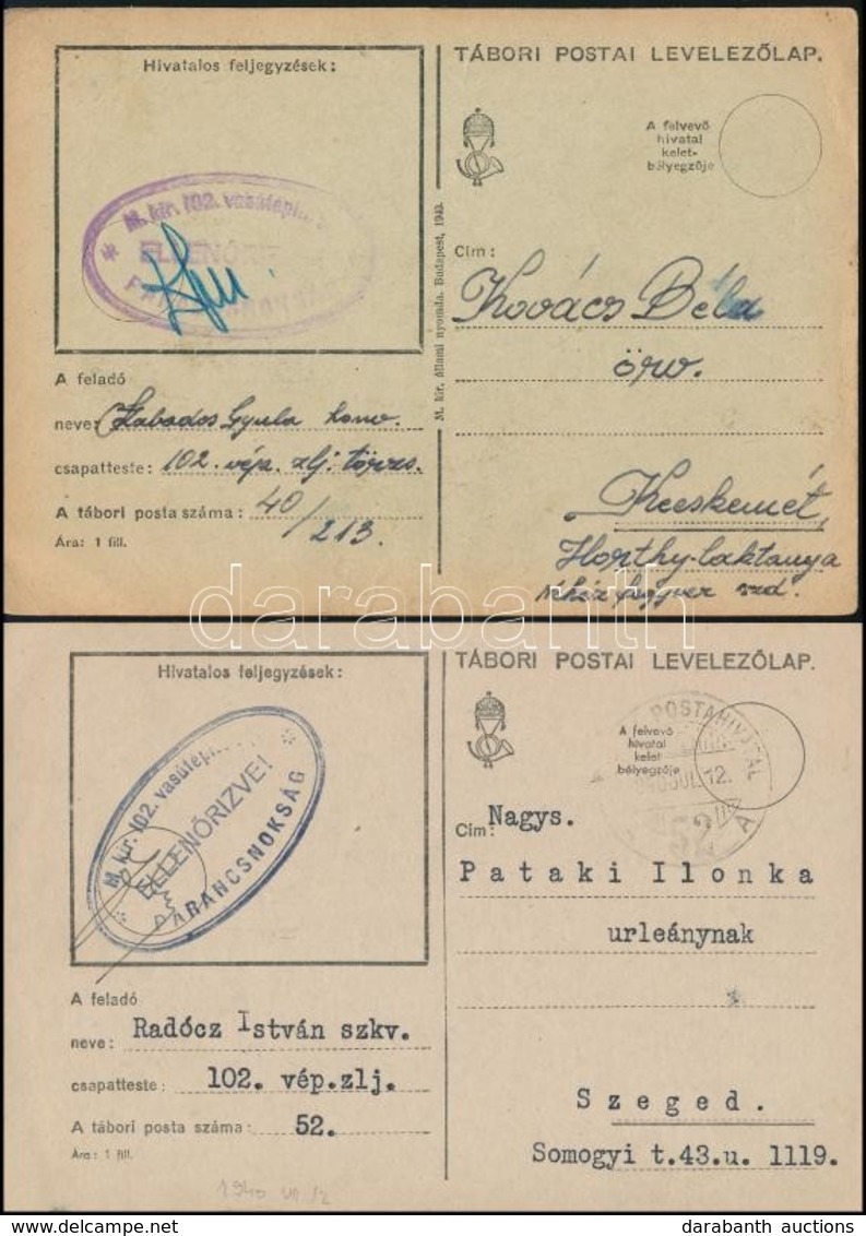 1940-1942 2 Db Tábori Posta Levelezőlap / Field Postcards 'M.kir. 102. Vasútépítő Zlj. Parancsnokság' + 'TP 52 A' - Autres & Non Classés