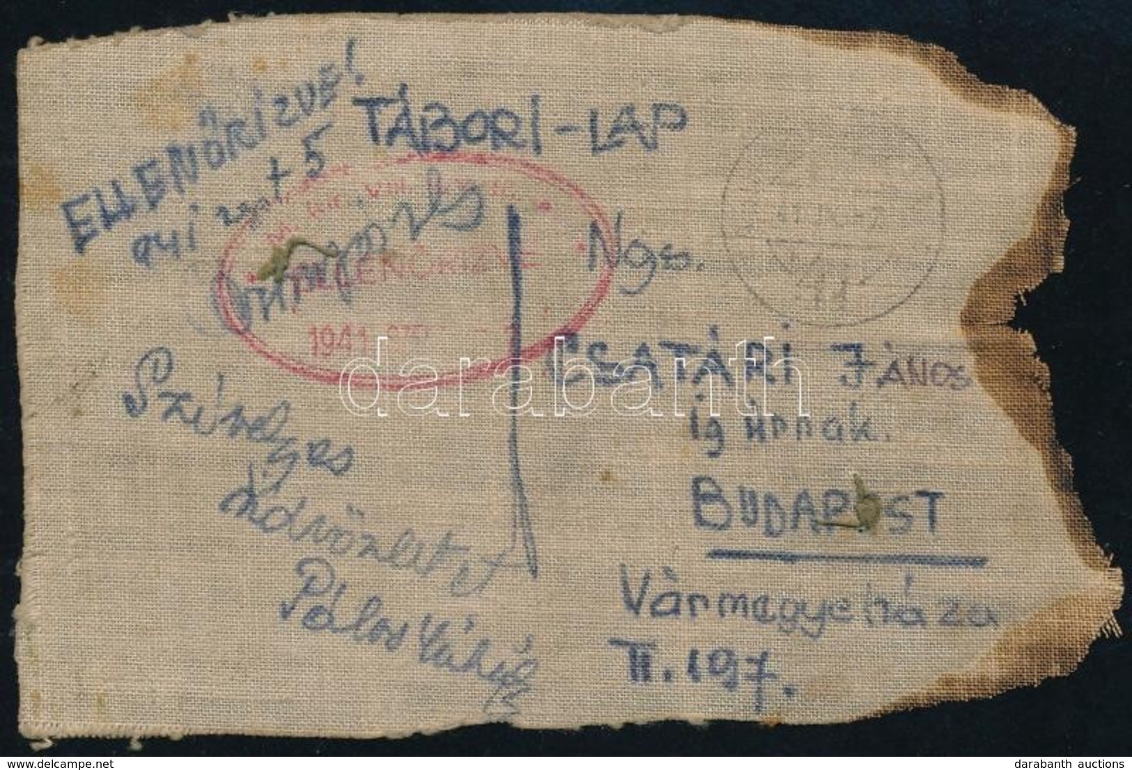 1941 Szovjet Rata Repülőgép Vásznából Készített Tábori Posta Levelezőlap / Field Postcard Made Of Canvas Of A Russian Mi - Autres & Non Classés