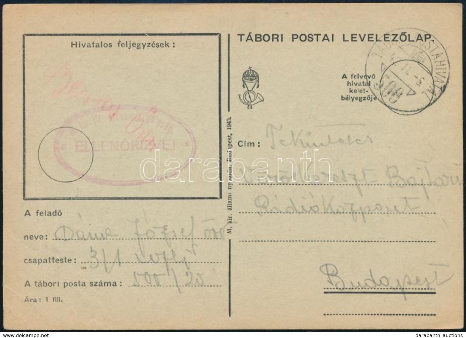 1942 Tábori Posta Levelezőlap A Vöröskereszt Bajtársi Rádióközpontjába Küldve / Field Postcard 'M.kir. III. Utász Század - Autres & Non Classés