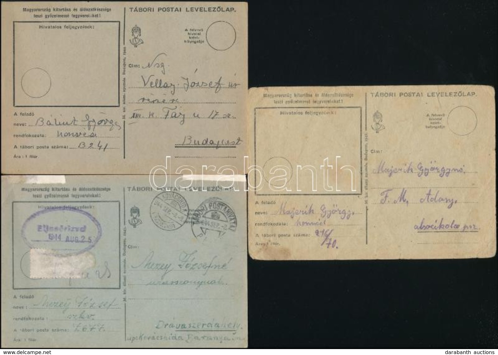 1942-1944 3 Db Csomagszállító Tábori Posta Levelezőlap / Field Post Parcel Cards - Sonstige & Ohne Zuordnung