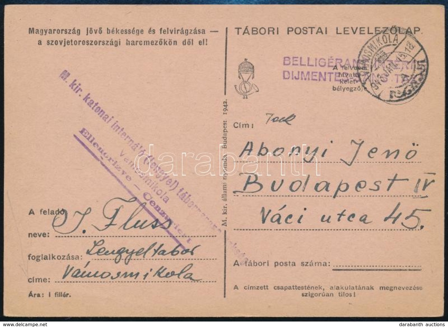 1943 Tábori Posta Levelezőlap / Field Postcard From Polish Internment Camp 'M.kir. Katonai Internáló (lengyel) Táborpara - Sonstige & Ohne Zuordnung