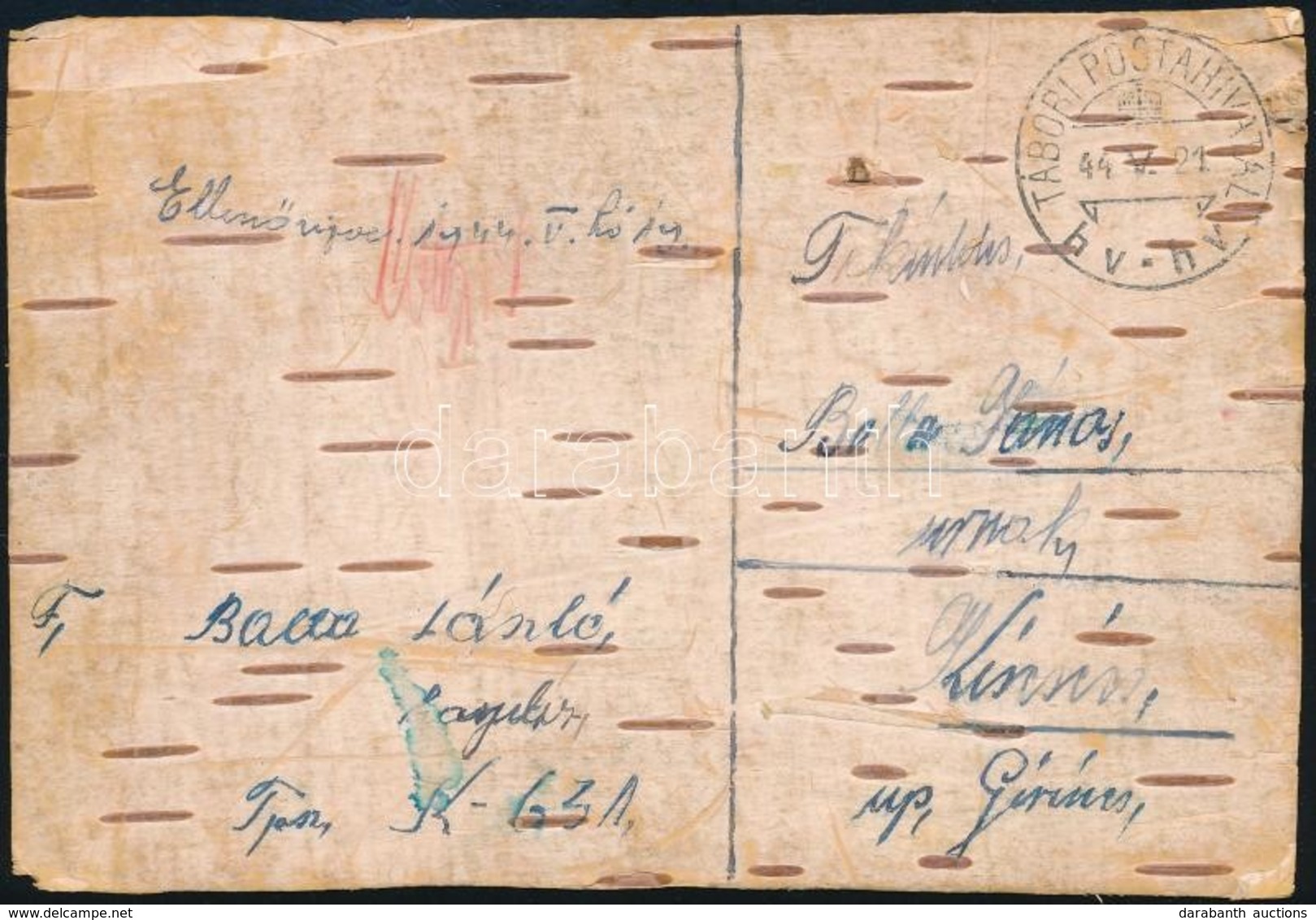 1944 Nyírfakéregből Készült Tábori Posta Levelezőlap / Field Postcard Made Of Birchbark 'TP Hv' - Autres & Non Classés