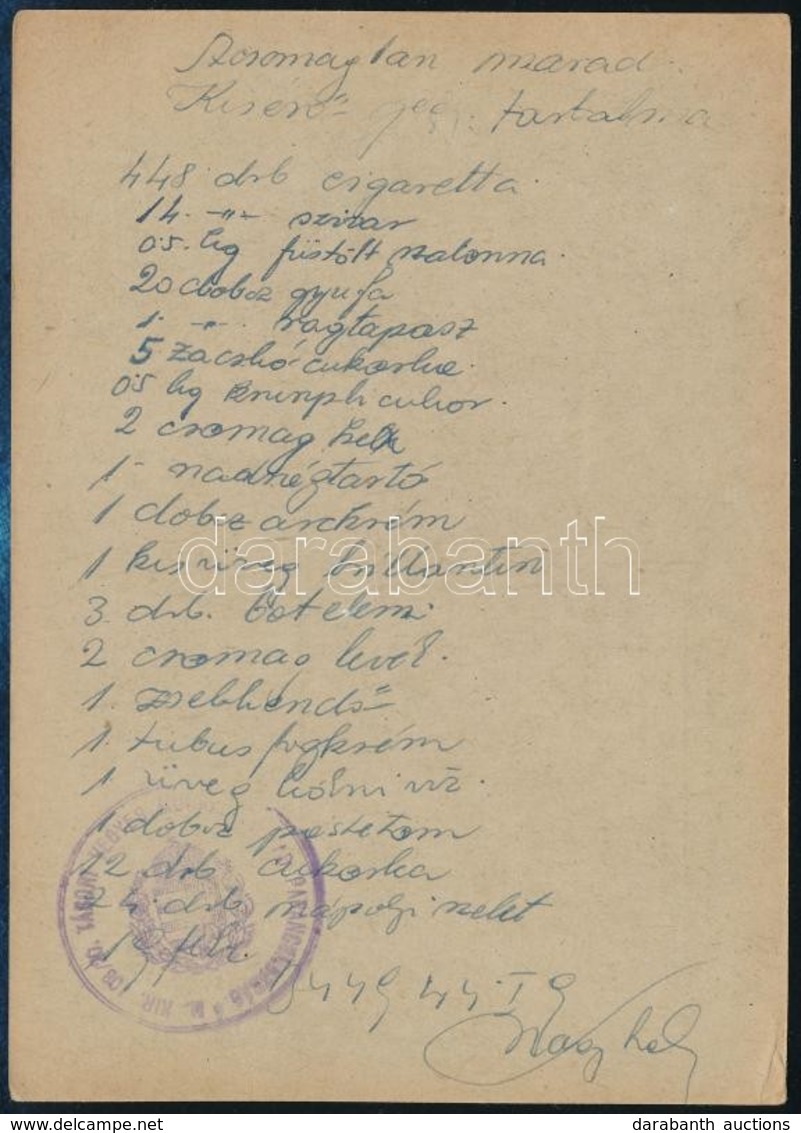 1944 Tábori Posta Levelezőlapra írt Csomagkísérő Jegy / Field Postcard 'M.KIR. 108/20. TÁBORI VEGYES MUNKÁSSZÁZAD PARANC - Sonstige & Ohne Zuordnung