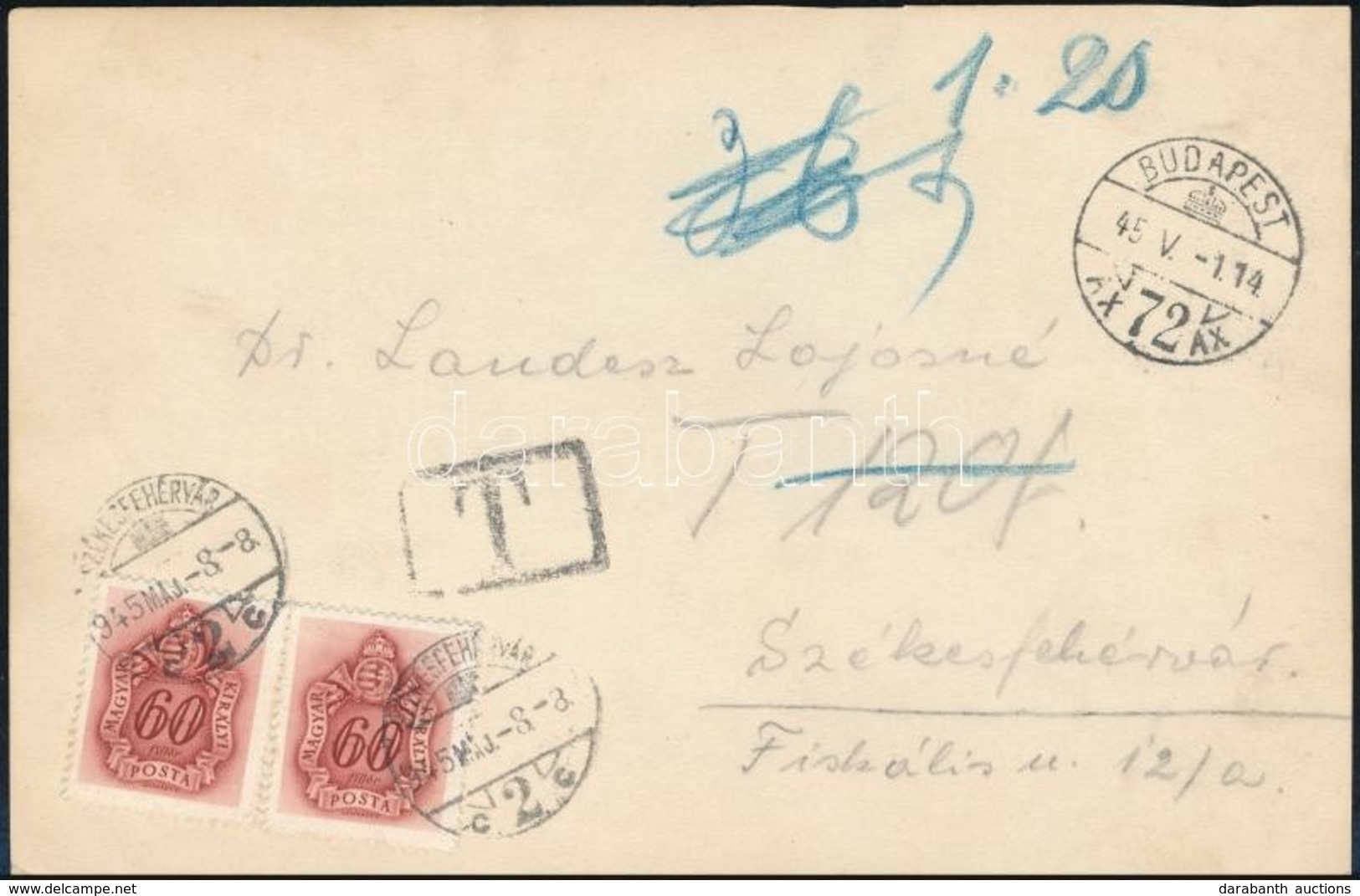 1945 (1. Díjszabás) Levelezőlap 1,20P Portóval / Postcard With Postage Due - Autres & Non Classés