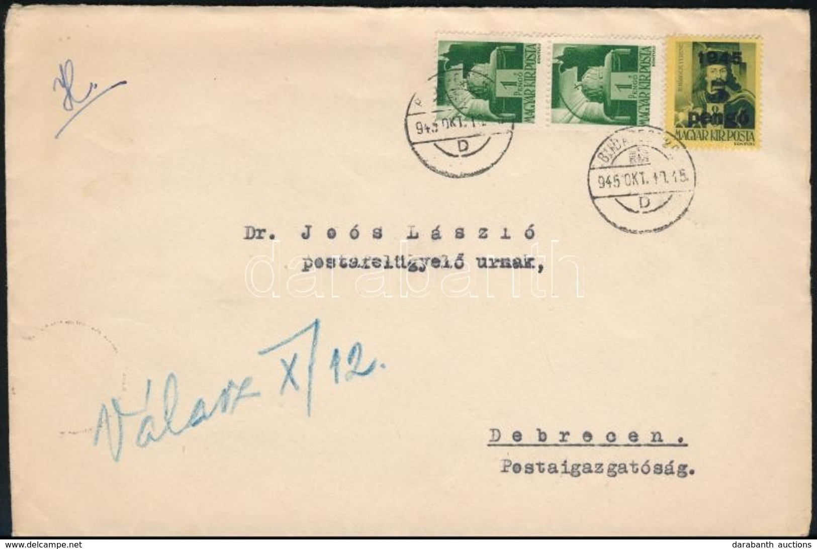 1945 (3. Díjszabás) Levél 10P Bérmentesítéssel, Hátoldalán Néma Bélyegzéssel / Cover With 10P Franking, Silent Postmark  - Otros & Sin Clasificación