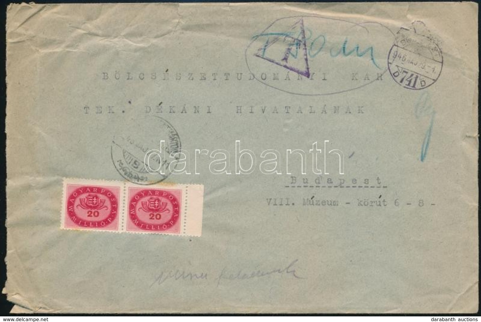 1946 (17. Díjszabás) Budapest Helyi Ajánlott Levél 80 Millió Pengővel Portózva / Local Cover With 80 Million P Postage D - Sonstige & Ohne Zuordnung