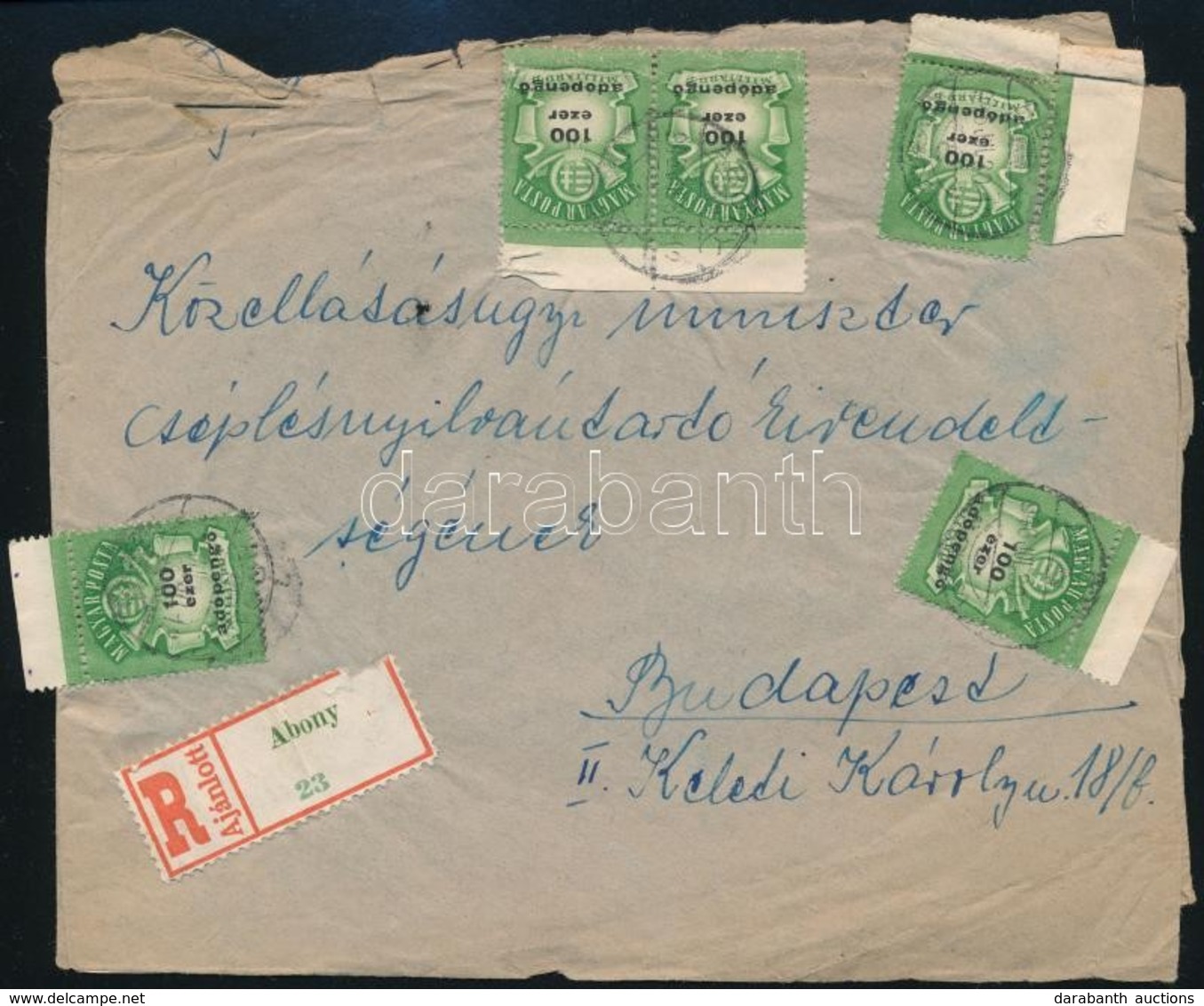 1946 (27. Díjszabás) Távolsági Ajánlott Levél 23 Db Adópengő Bélyeggel / Domestic Registered Cover - Sonstige & Ohne Zuordnung