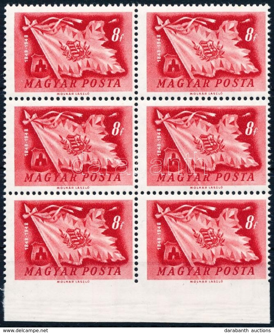 ** 1948 Centenárium 8f ívszéli Hatostömb, Alul Fogazatlan / Mi 1000 Margin Block Of 6 Imperforate Below - Sonstige & Ohne Zuordnung