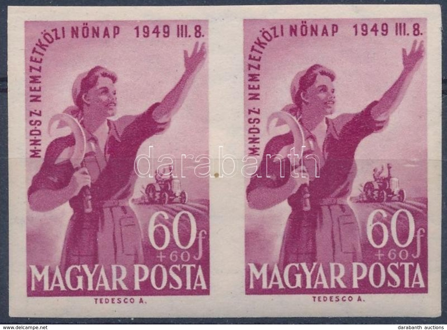 ** 1949 Nőnap Vágott Pár (20.000) / Mi 1036 Imperforate Pair - Autres & Non Classés