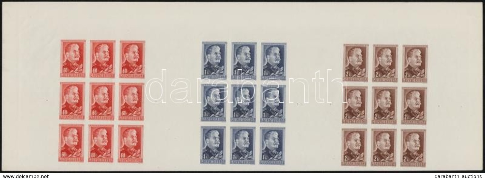 ** 1949 Sztálin Sor Vágott Kilencestömbök Egy összefüggő ívben (150.000) / Mi 1122-1124 Imperforate Blocks Of 9 In One S - Sonstige & Ohne Zuordnung