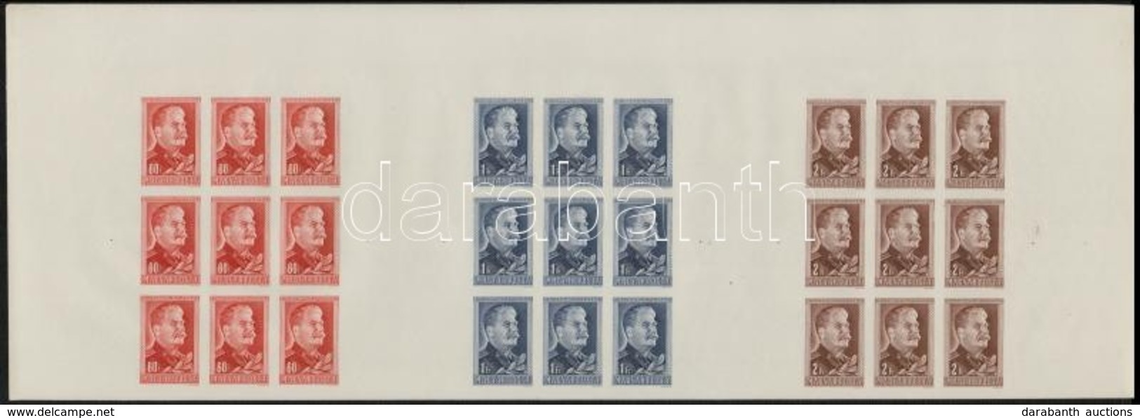 ** 1949 Sztálin Sor Vágott Kilencestömbök Egy összefüggő ívben (150.000) / Mi 1122-1124 Imperforate Blocks Of 9 In One S - Sonstige & Ohne Zuordnung