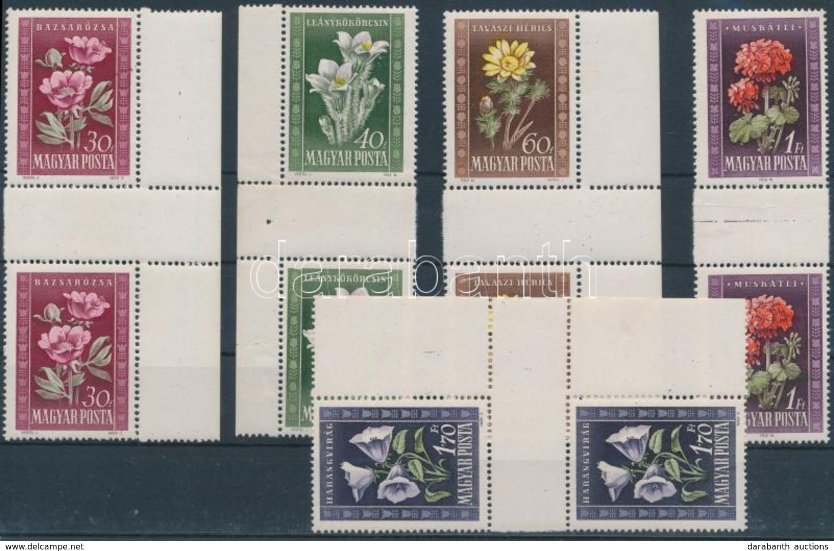 ** 1950 2 Db Virág Sor ívközéprészes Párokban, 4 érték ívszéllel / 2 X Mi 1112-1116 Set In Gutter Pairs, 4 Stamps With M - Sonstige & Ohne Zuordnung