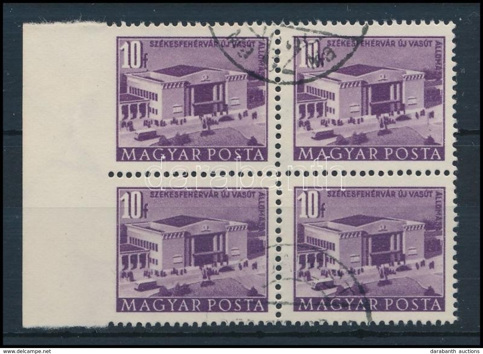 O 1951/1953 Épületek (I.) 10f Bal Oldalon Fogazatlan Négyestömb / Mi 1256 Block Of 4, Imperforate On The Left Side - Sonstige & Ohne Zuordnung