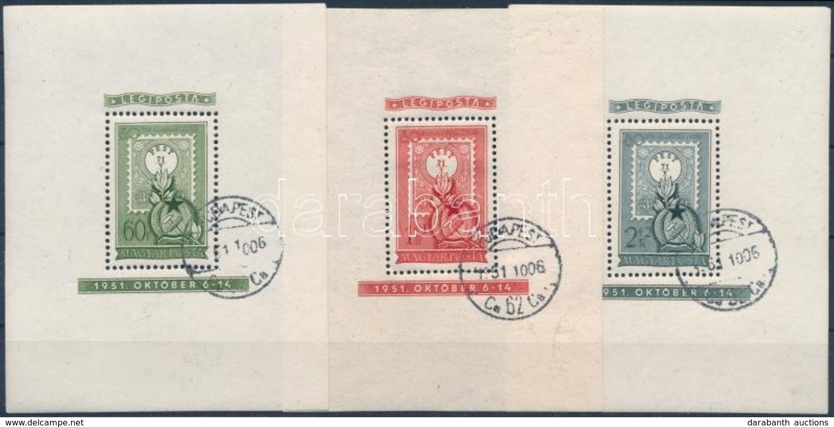 O 1951 80 éves A Magyar Bélyeg Blokksor Első Napi Bélyegzéssel / Mi Blocks 20-22 With First Day Cancellation - Sonstige & Ohne Zuordnung