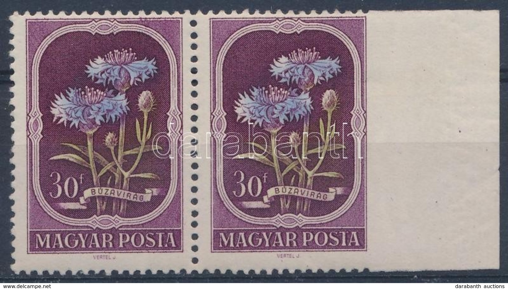 ** 1951 Virág (II.) 30f Jobb Oldalon Fogazatlan ívszéli Pár / Mi 1208 Pair, Imperforate On The Right Side - Sonstige & Ohne Zuordnung