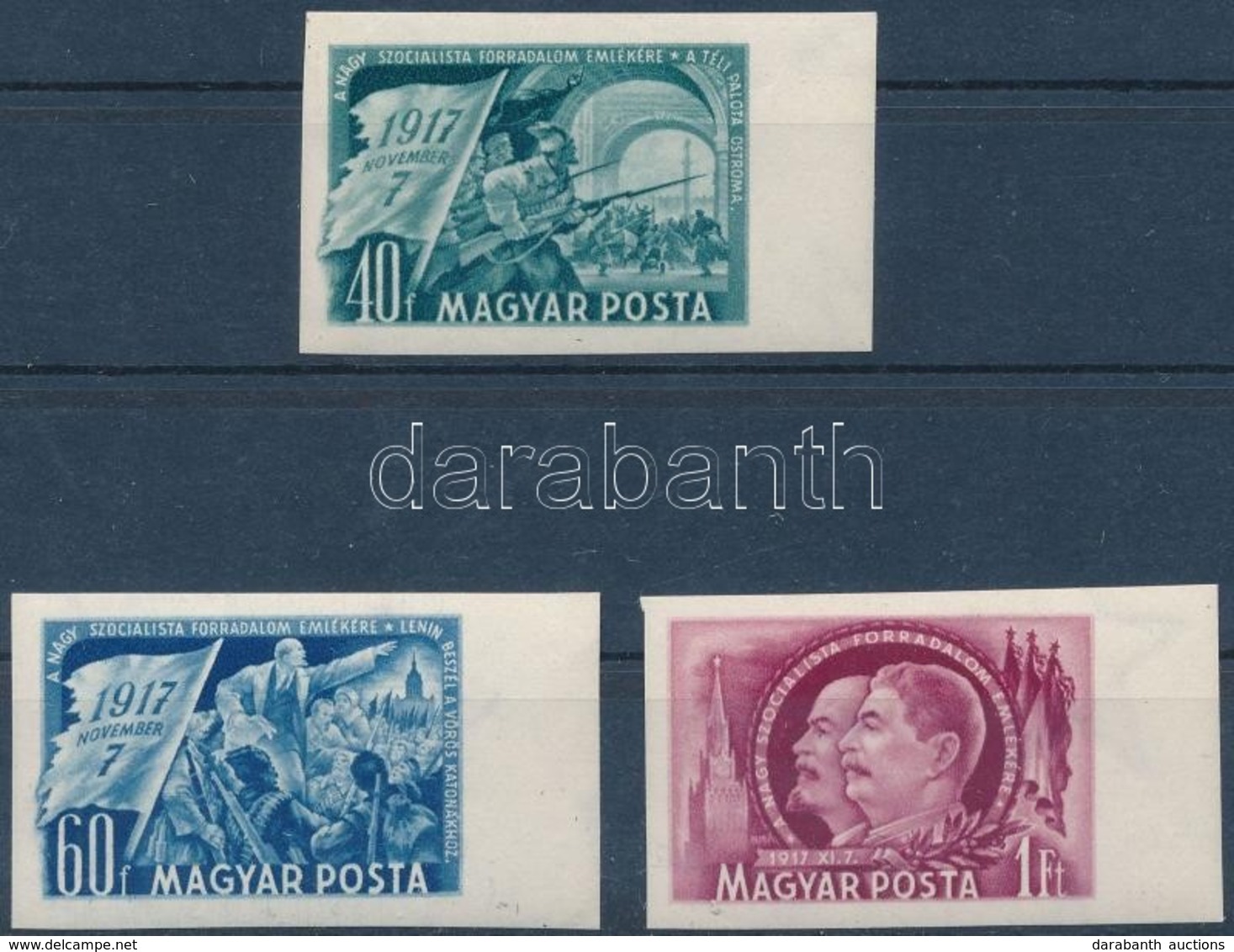 ** 1951 Nagy Októberi Szocialista Forradalom Vágott ívszéli Sor (10.000) / Mi 1213-1215 Imperforate Margin Set - Sonstige & Ohne Zuordnung