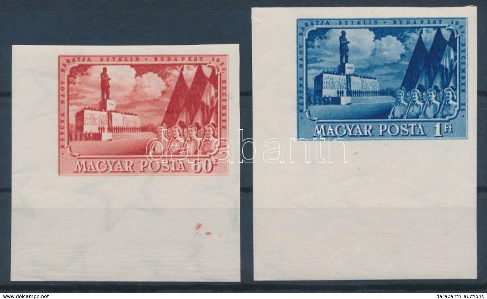 ** 1951 Sztálin II. ívszéli Vágott Sor (10.000) / Mi 1216-1217 Imperforate Corner Set - Sonstige & Ohne Zuordnung