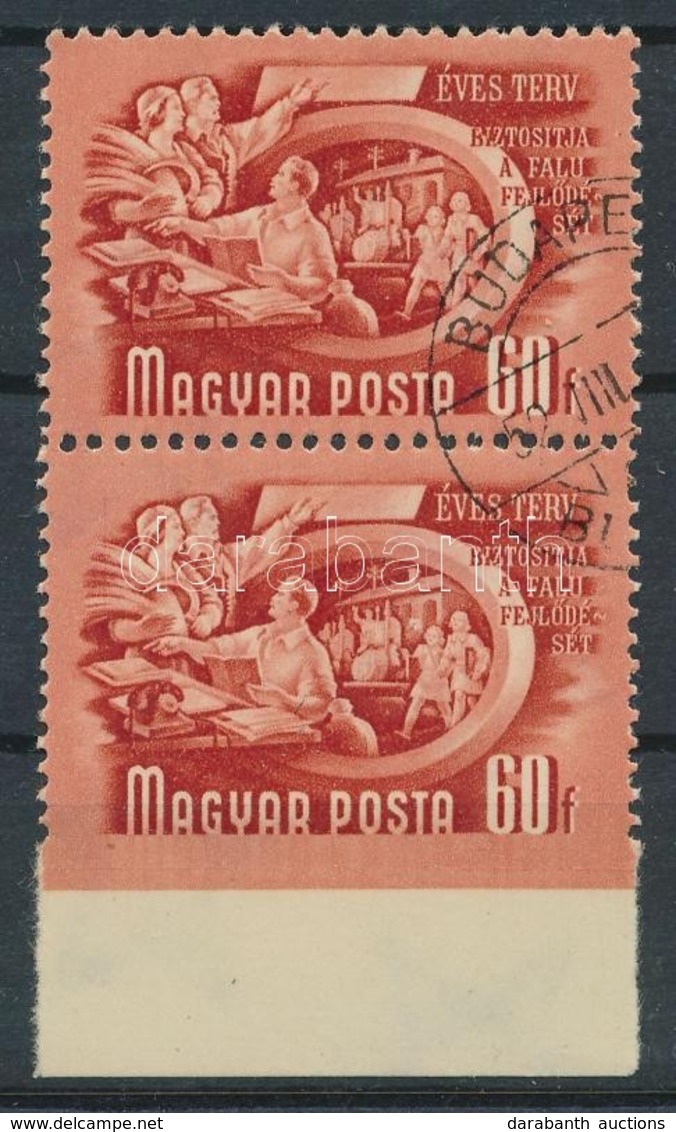 O 1951/1953 Ötéves Terv (II.) 60f Alul Fogazatlan Függőleges Pár / Mi 1179 Vertical Pair, Imperforate Below - Sonstige & Ohne Zuordnung