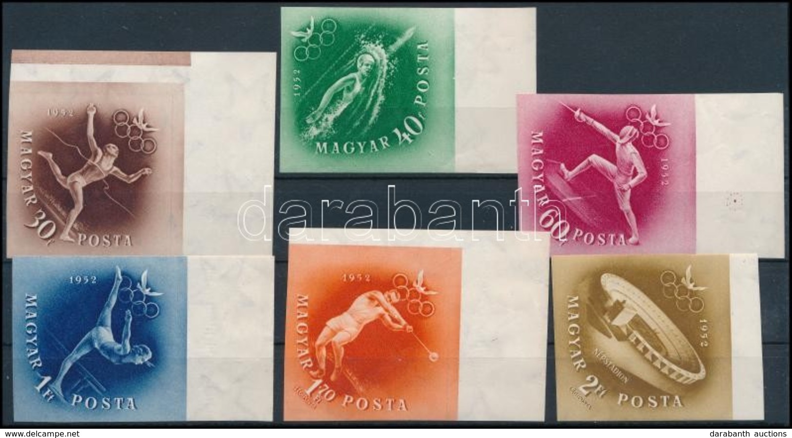 ** 1952 Olimpia (I.) - Helsinki ívszéli Vágott Sor (16.000) / Mi 1247-1252 Imperforate Margin Set (kis Törések / Creases - Sonstige & Ohne Zuordnung